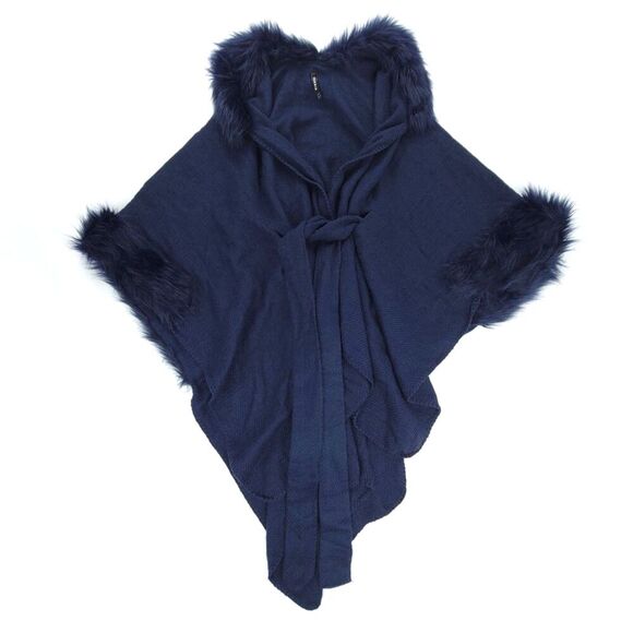 TORRID Belted Fur Trim Ruana Poncho Wrap Cape Cardigan 90s Glam Navy Plus Size - Picture 1 of 6